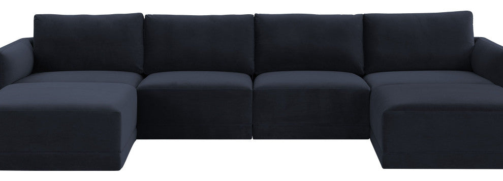 Flix Modular U Velvet Sectional Sofa, Modern 6 Piece Sectional Couch Set, Navy B