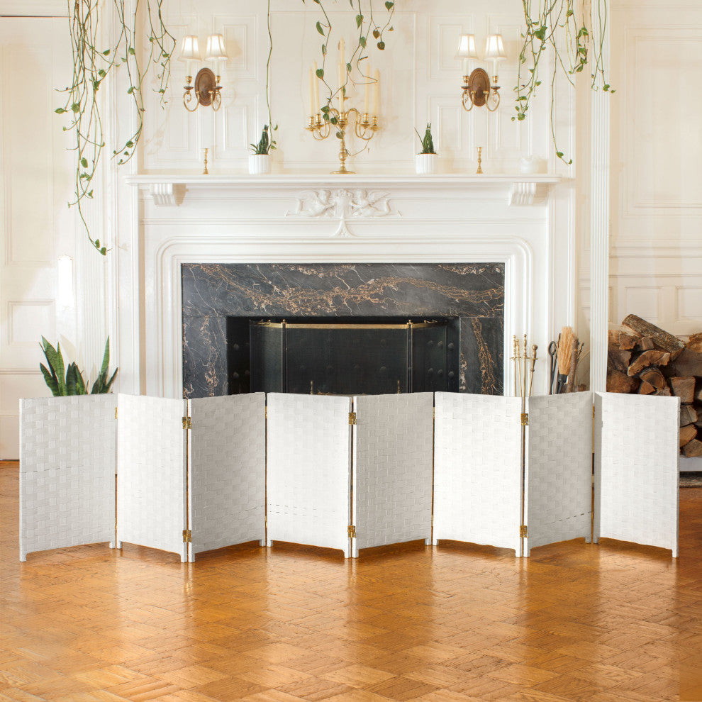 2 ft. Short Woven Fiber Room Divider 8 Panel White