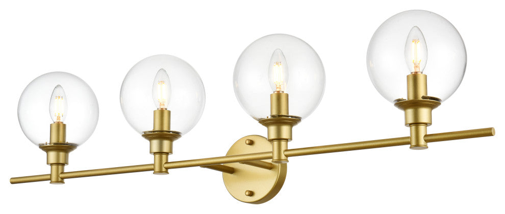 4 Light Brass And Clear Bath Sconce