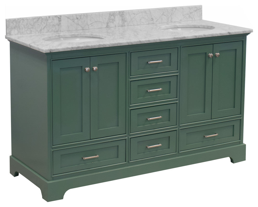 Harper 60" Bathroom Vanity, Sage Green, Carrara Marble, Double