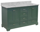 Harper 60" Bathroom Vanity, Sage Green, Carrara Marble, Double