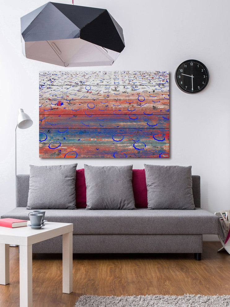 "Blue Umbrella Rings" Painting Print on White Wood, 36"x24"