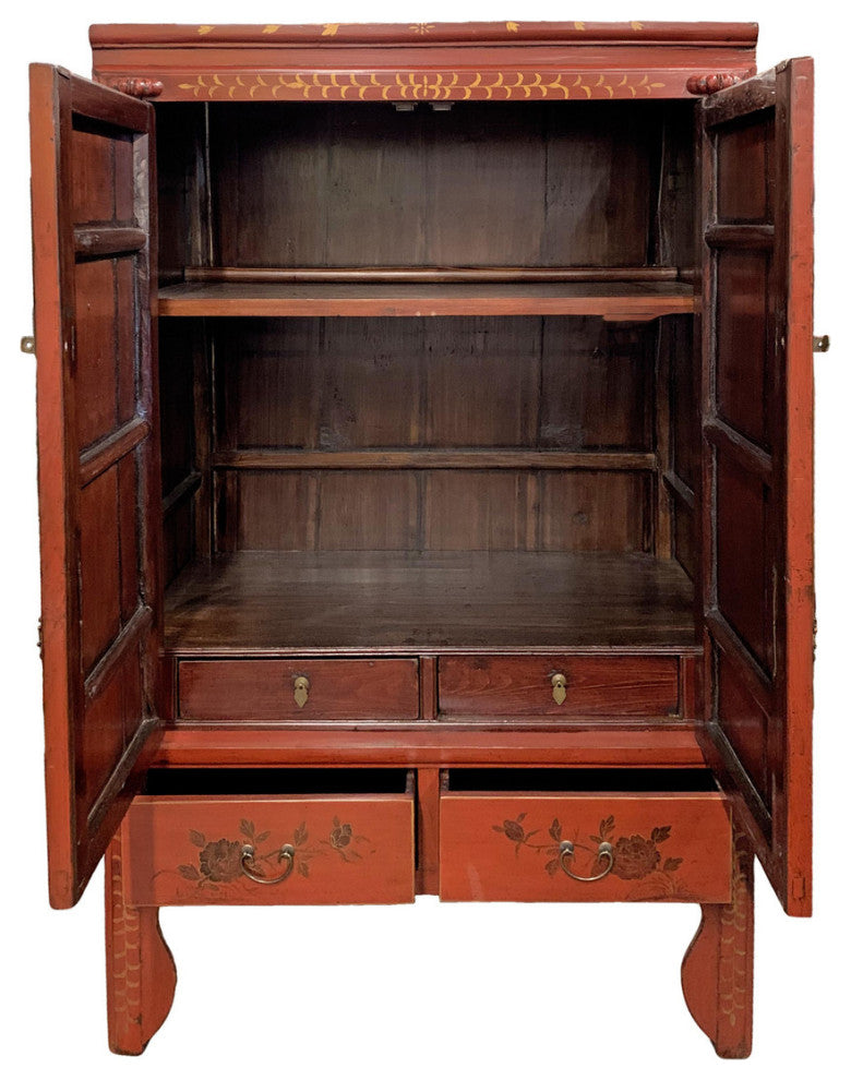 Chinese Antique Wedding Chest With Landscape Hand Painting