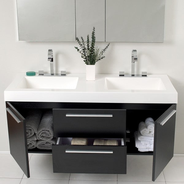 Fresca Opulento 54" Black Modern Double Sink Bathroom Vanity, Medicine Cabinet