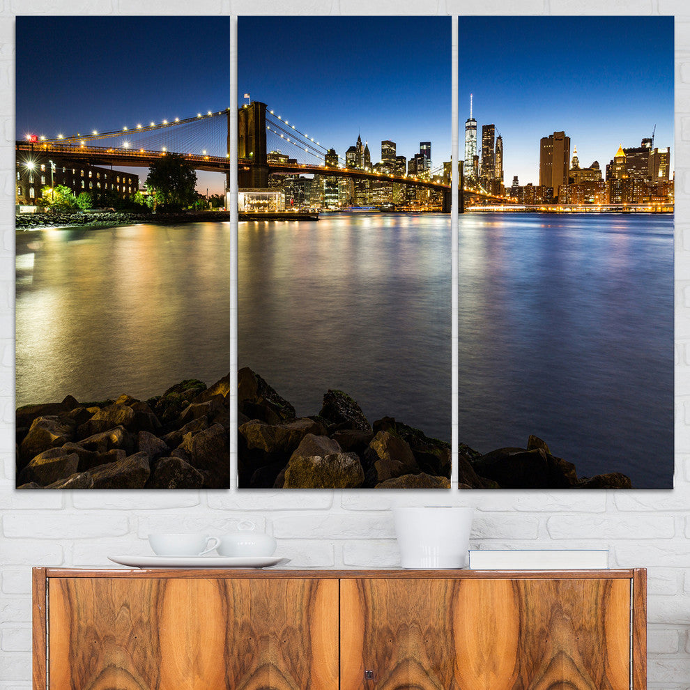 "Distant View of Brooklyn Bridge" Canvas Print, 3 Panels, 36"x28"