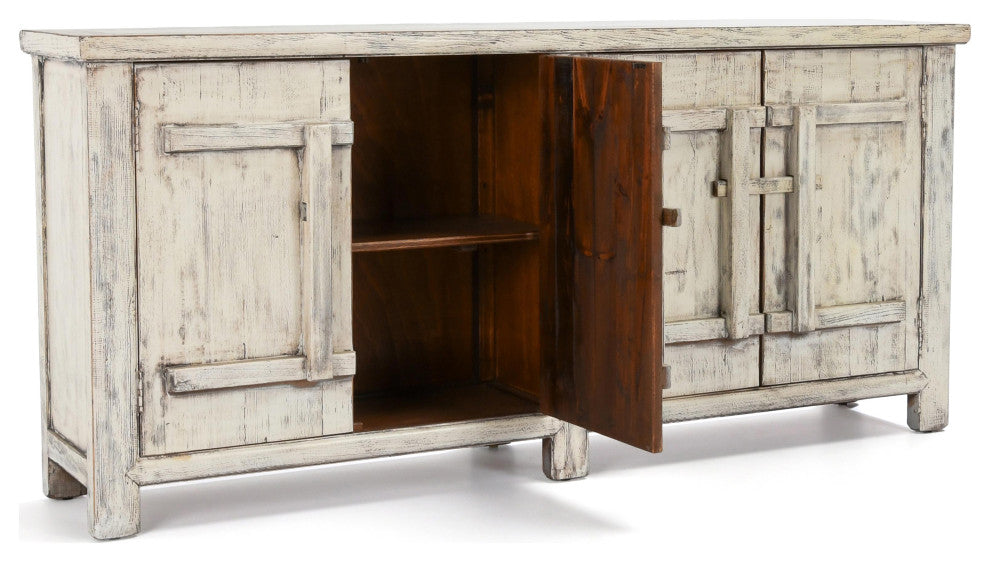 Kosas Home Lagos 74" Reclaimed Pine Wood Antique White Sideboard