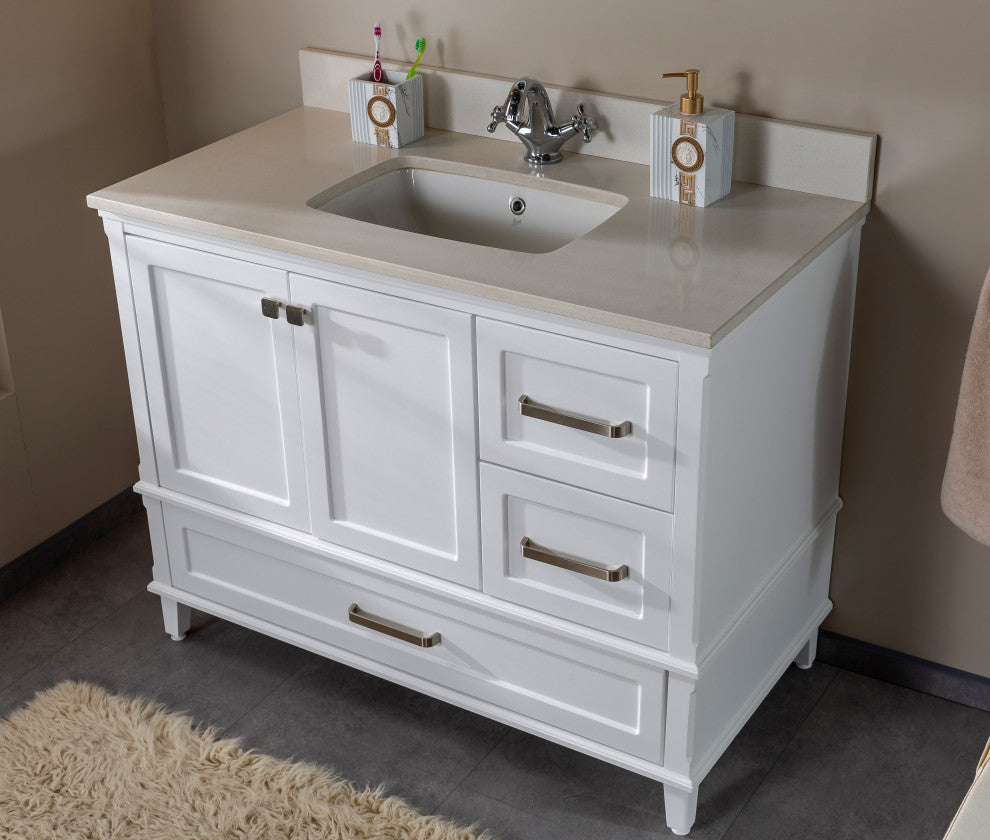 Nera Collection 42" Bathroom Vanity With Sink, Mirror, Countertop, White