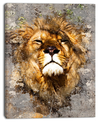 "Lion Head With Textures" Animal Digital Canvas Print, 12"x20"
