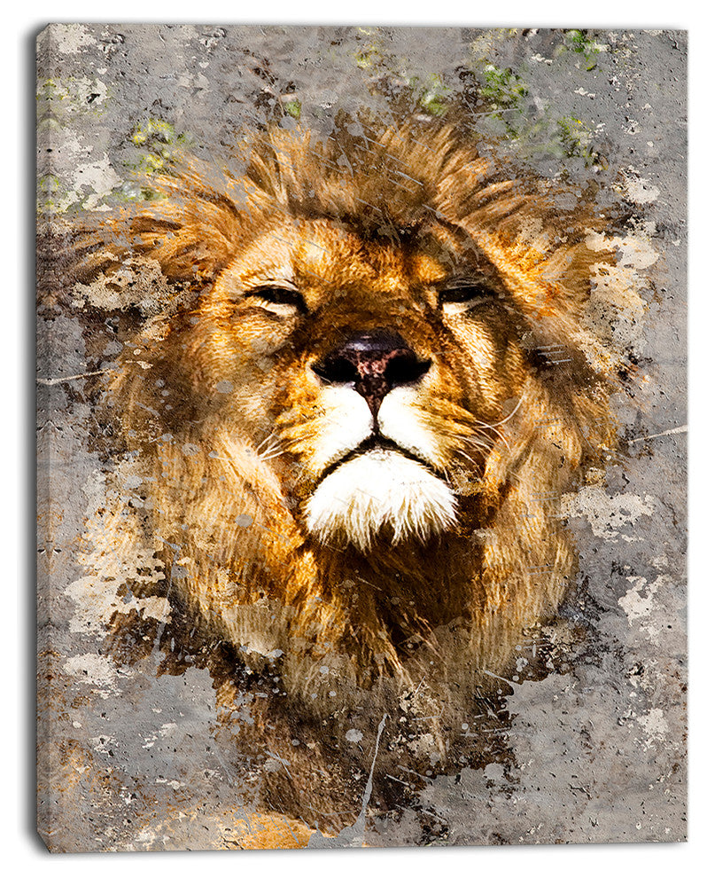 "Lion Head With Textures" Animal Digital Canvas Print, 12"x20"