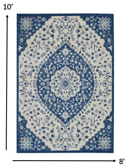 8' X 10' Blue And Ivory Power Loom Area Rug