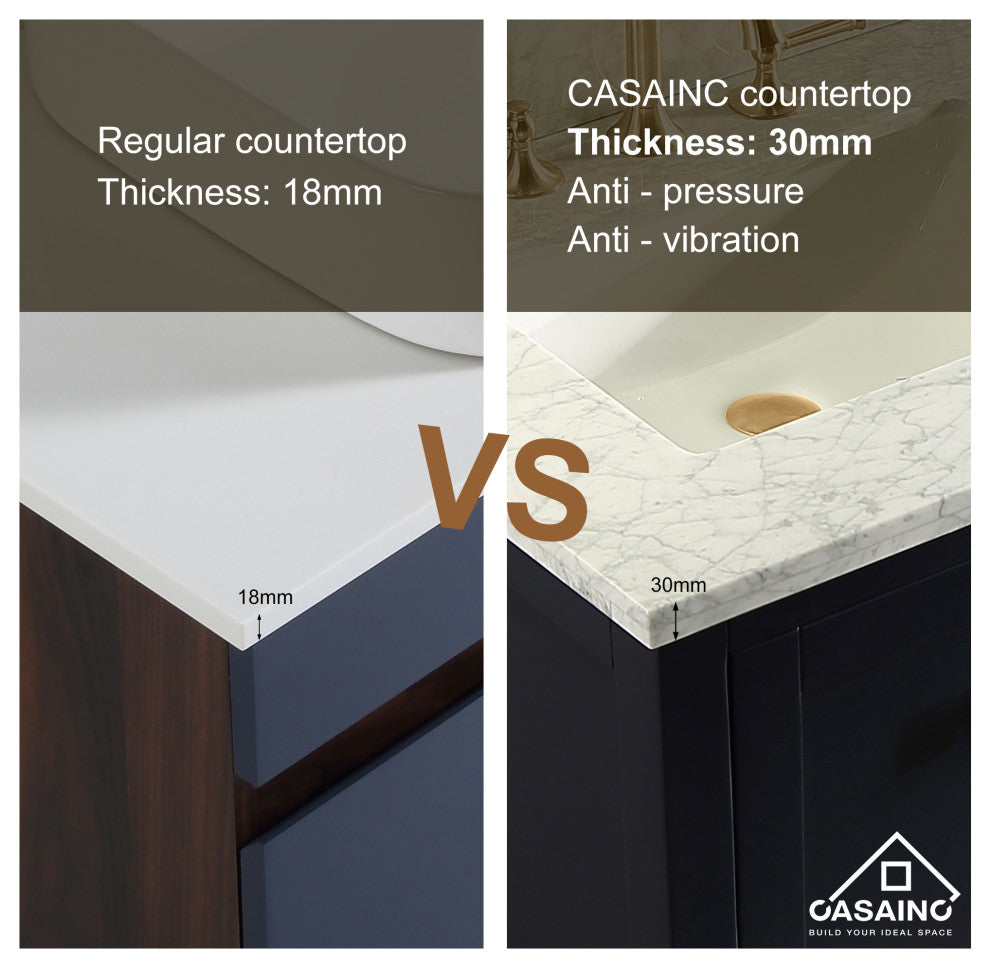 CASAINC 36" Single Sink Freestanding Marble Top Bathroom Vanity, White