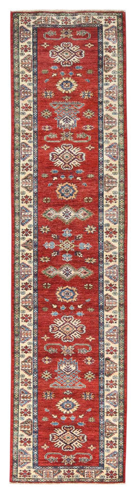 Fire Brick Afghan Super Kazak Wool Hand Knotted Runner Oriental Rug 2'10"x11'7"