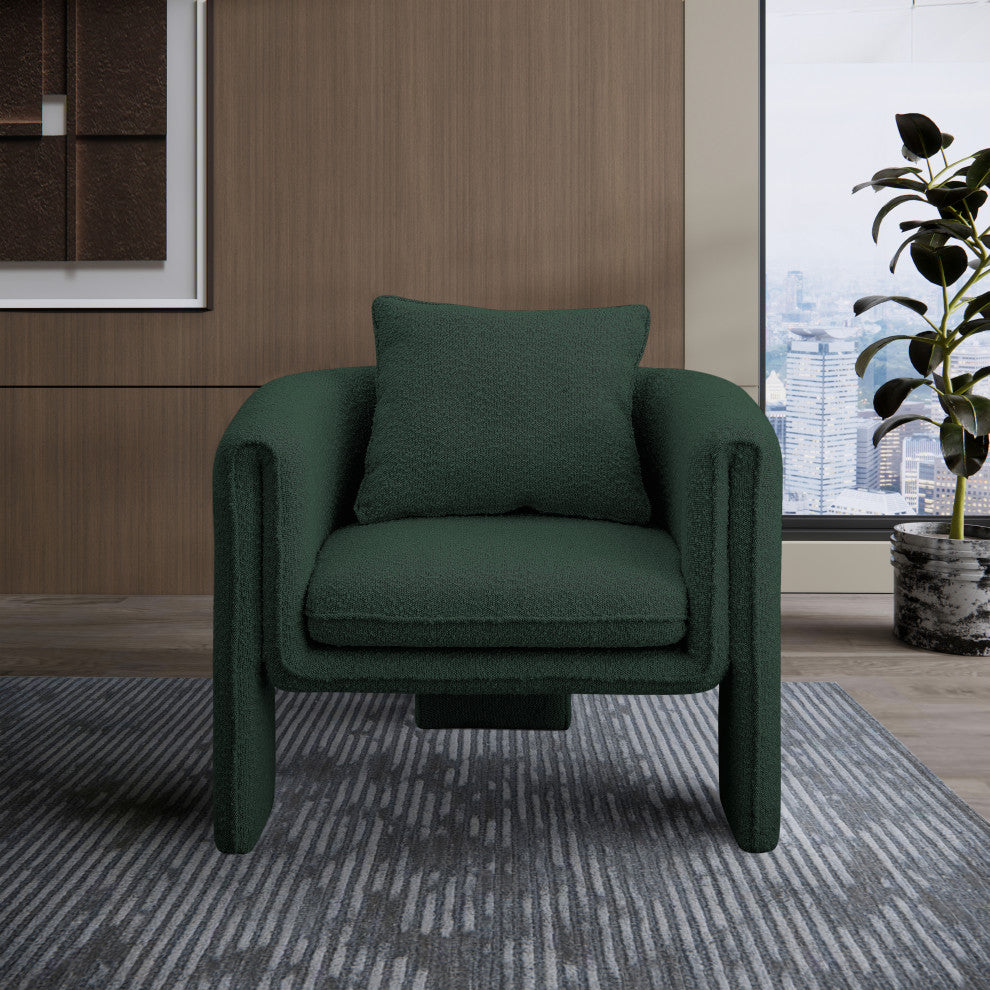 Stylus Boucle Fabric Upholstered Accent Chair, Green