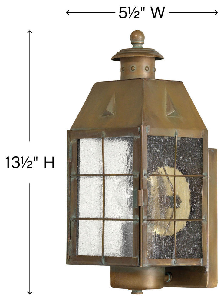 Hinkley Nantucket Medium Wall Mount Lantern, Aged Brass