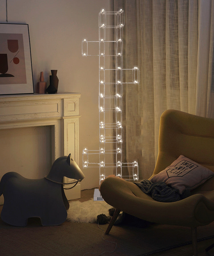 LED Gold Geometric Floor Lamp, Satin Nickel