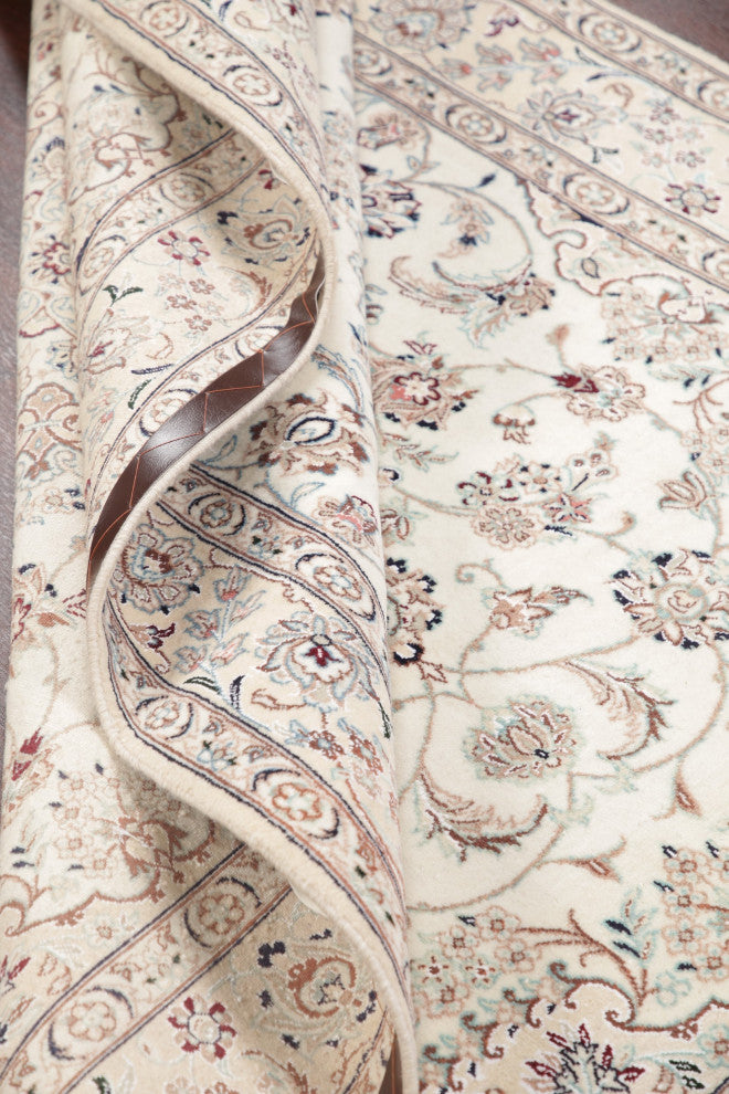 Nain Oriental Traditional Hand Made Persian Style Area Rug, White, 8'3"x5'1