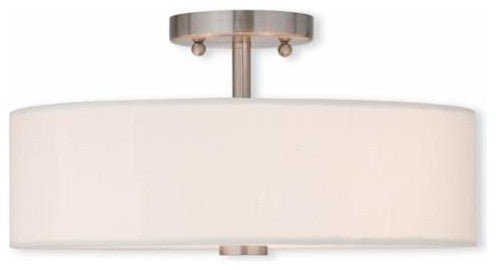 Ceiling Mount With Handcrafted Off-White Fabric Hardback Shade, Brushed Nickel