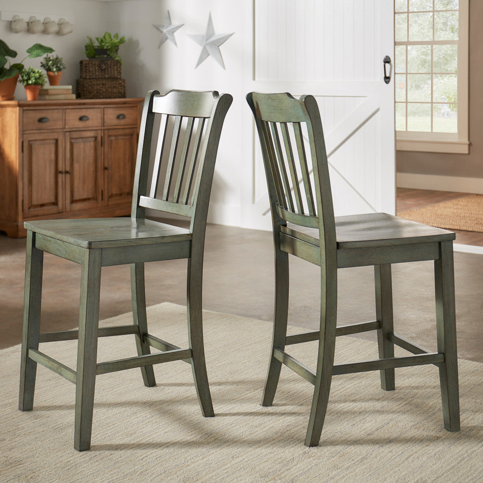 Arbor Hill Slat Back Counter Chair, Set of 2, Antique Sage Green