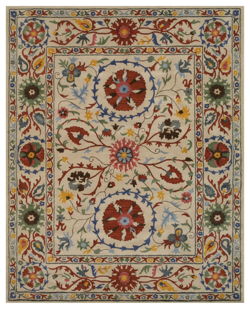 Ivory Transitional Floral Suzani Area Rug