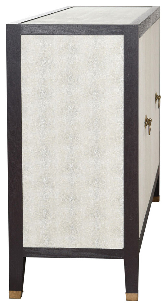 Dann Foley 4 Door Sideboard Ivory Faux Shagreen, Black Veneer Finish