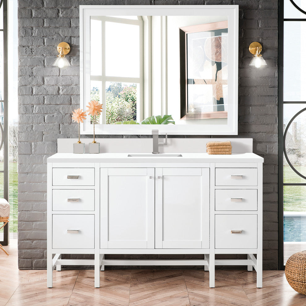 Addison 60" Single Vanity Cabinet, Glossy White, Glossy White, White Zeus, Single-Hole