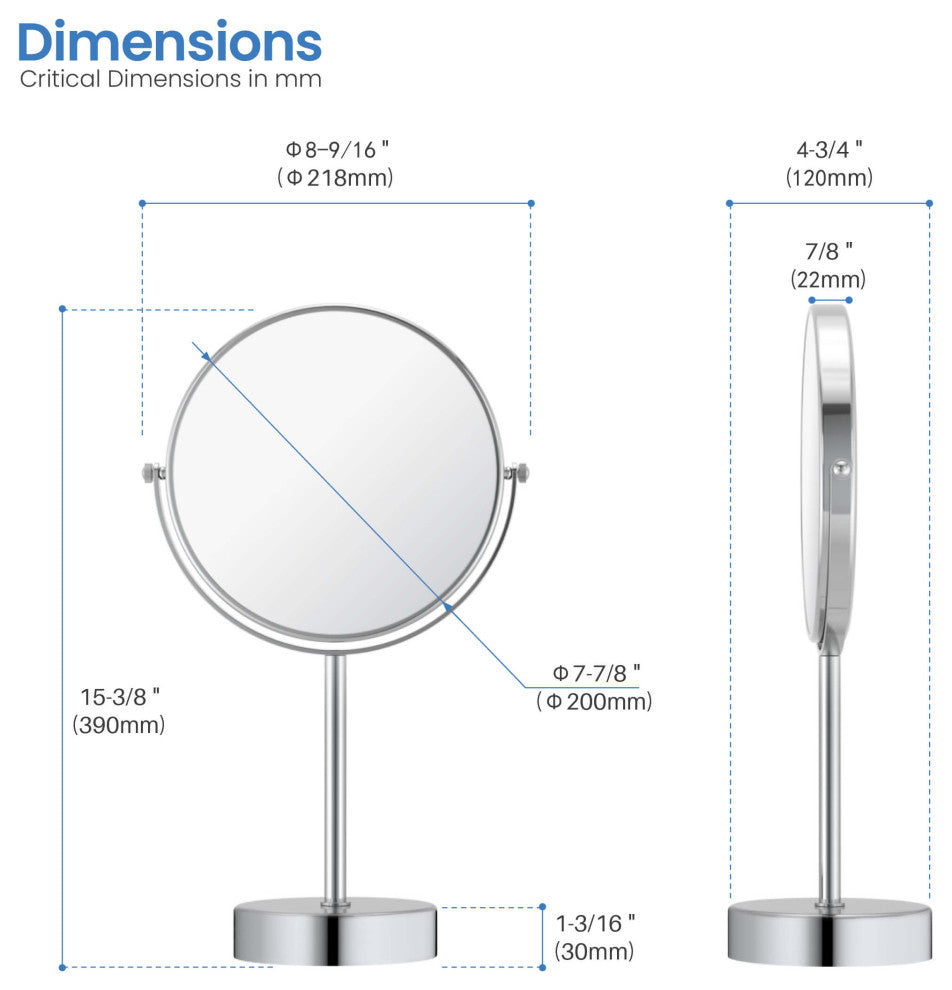 Circular Free Standing Magnifying Make Up Mirror, Chrome
