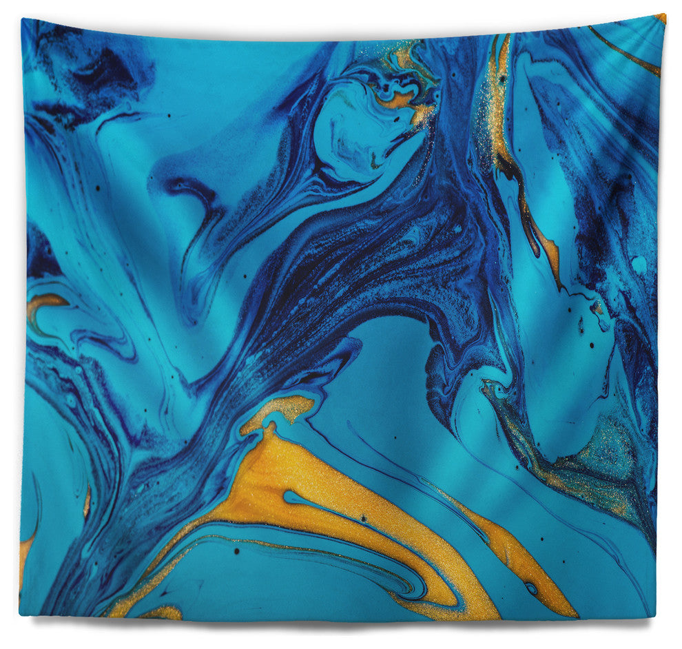 Soft Blue Abstract Acrylic Paint Mix Abstract Wall Tapestry, 39"x32"