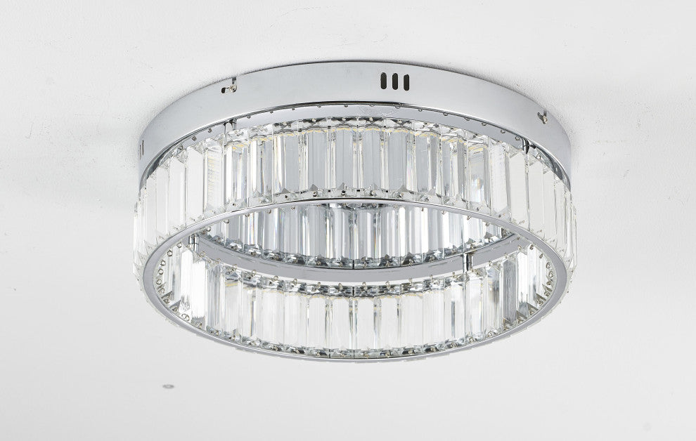 1-Light Chrome Dimmable LED Flush Mount With Clear Crystals