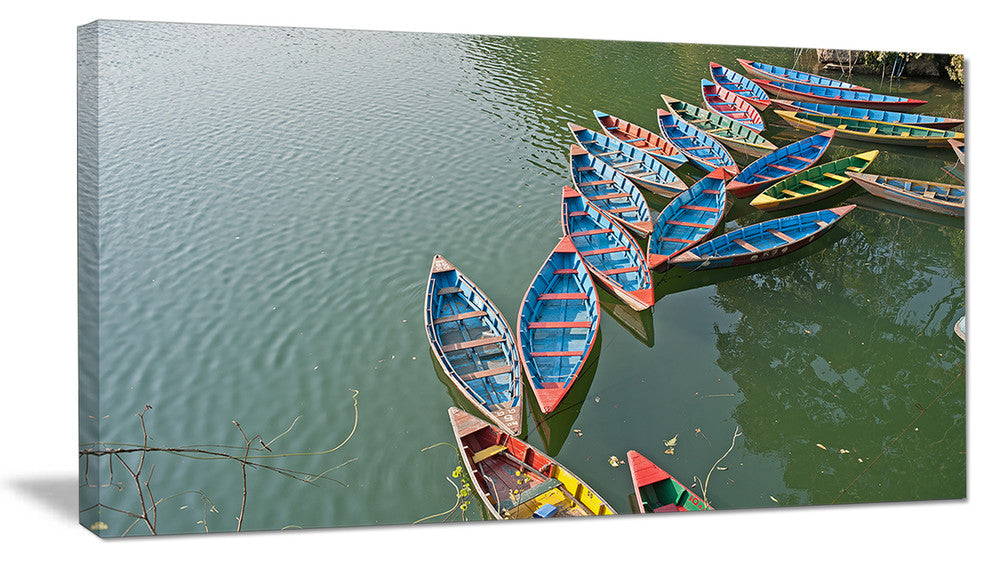Phewa Lake in Pokhara Nepal, Large Boat Canvas Art Print, 60"x28"