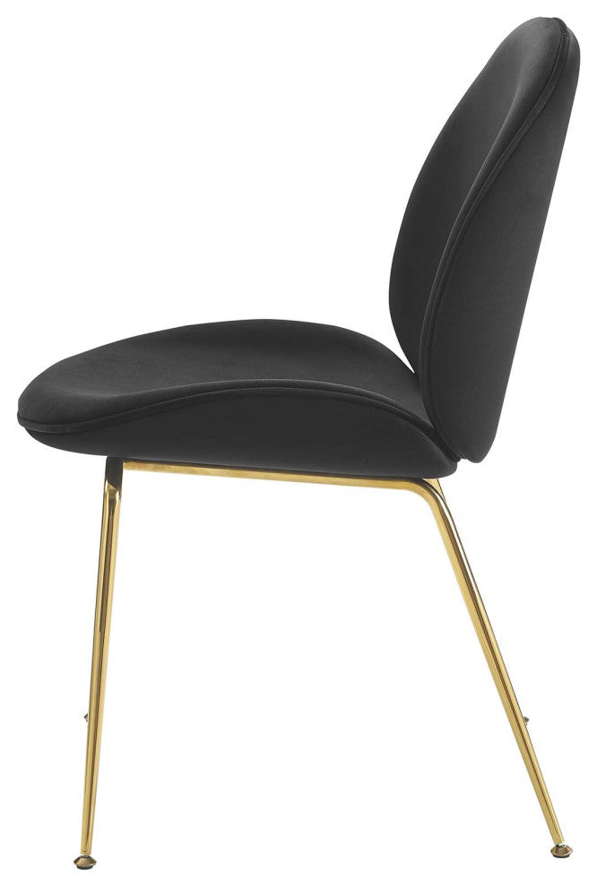 Side Dining Chair, Velvet, Metal, Black, Modern, Bistro Restaurant Hospitality