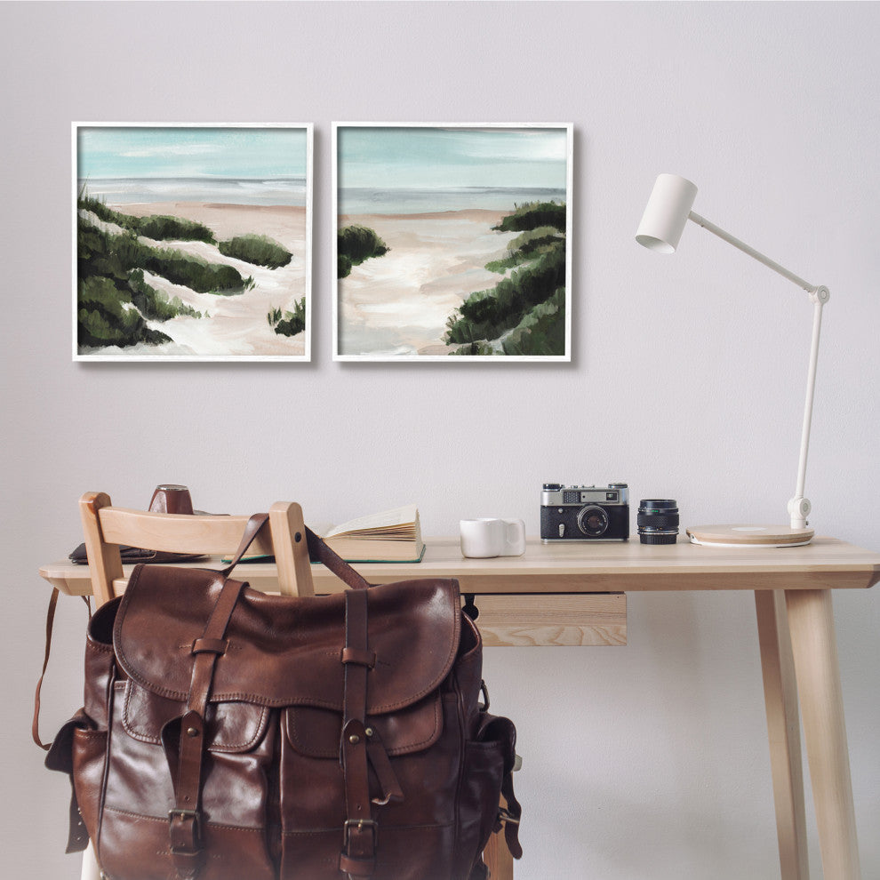 Tall Grass Sand Dunes Soft Wave Beach Landscape,2pc, each 17 x 17