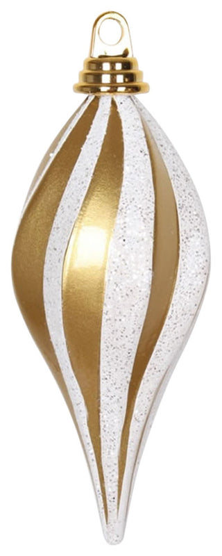 Candy Glitter Swirl Drop Ornament, 8", Gold, White