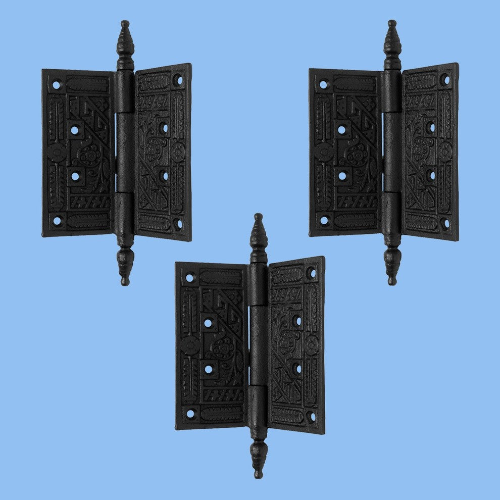 3 Pcs Black Butt Hinge Wrought Iron Victorian Steeple Tip Rust Resistant