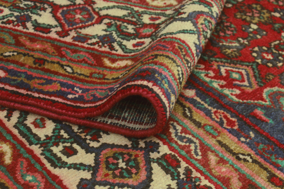 Fine Vintage Distressed Albertin Red/Ivory Rug, 6'8 x 9'10