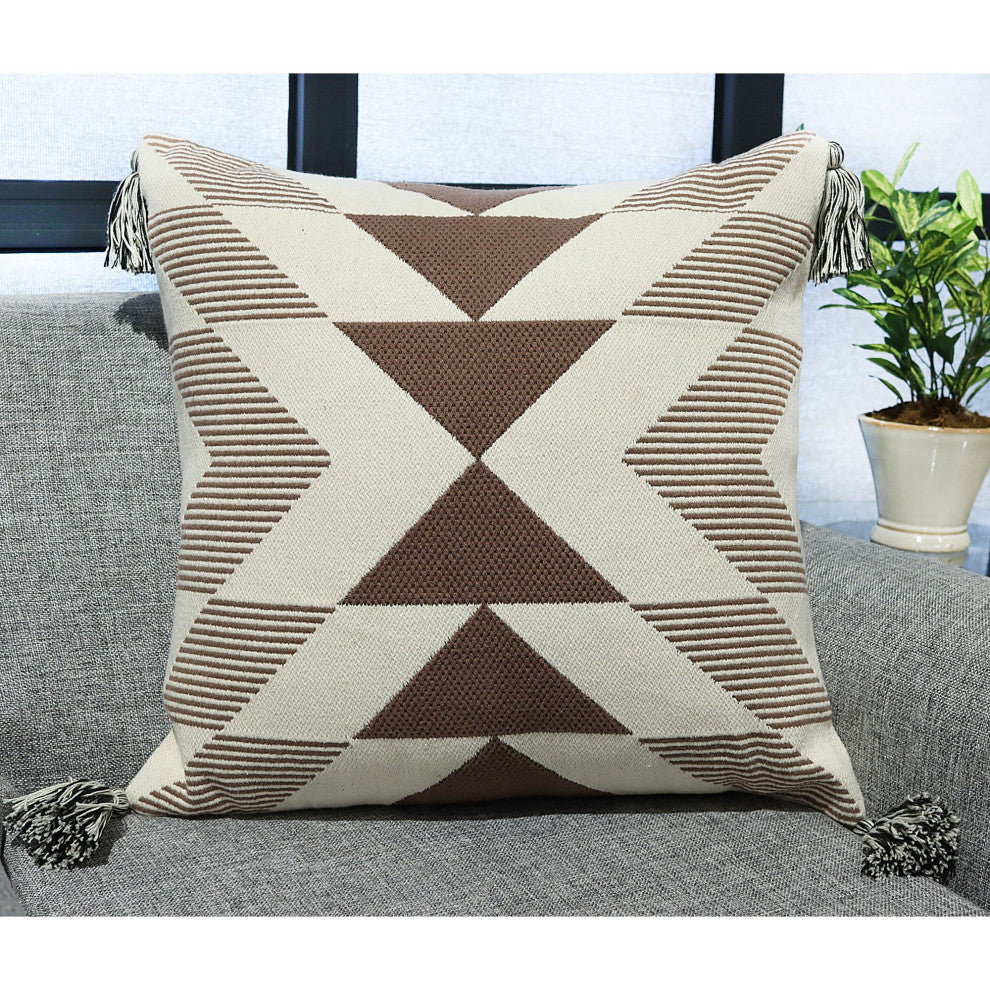 Brown Machine Woven with Tassels Crozat Throw Pillow, 20" x 20"