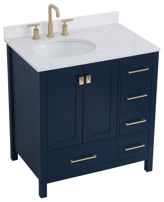 Iris 32" Single Bathroom Vanity, Blue With Backsplash