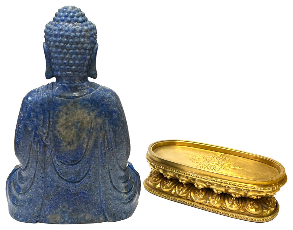 Oriental Blue Gem Stone Carved Sitting Meditation Buddha Statue Hws2553