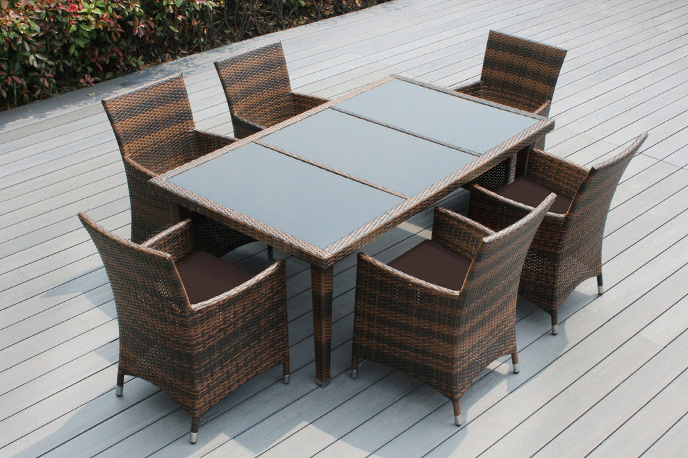 Ohana 7-Piece Dining Set, Cushion: Brown, Mixed Brown