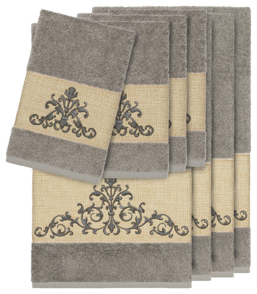 Scarlet 8-Piece Embellished Towel Set, Dark Gray