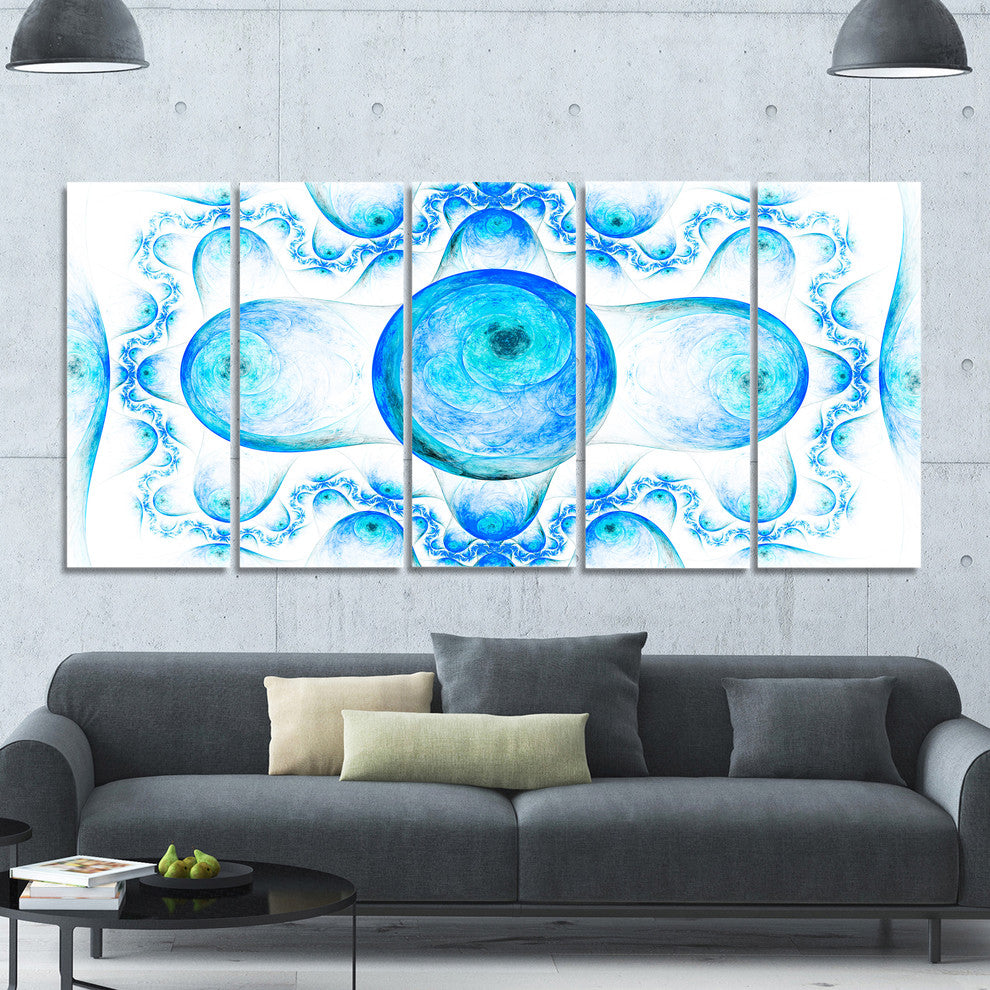 Blue Exotic Fractal Pattern, Abstract Art on Canvas, 60"x28", 5 Panels