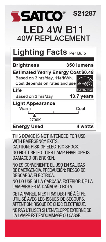 4W B11 LED, Frost, Medium Base, 90 CRI, 2700K, 120V