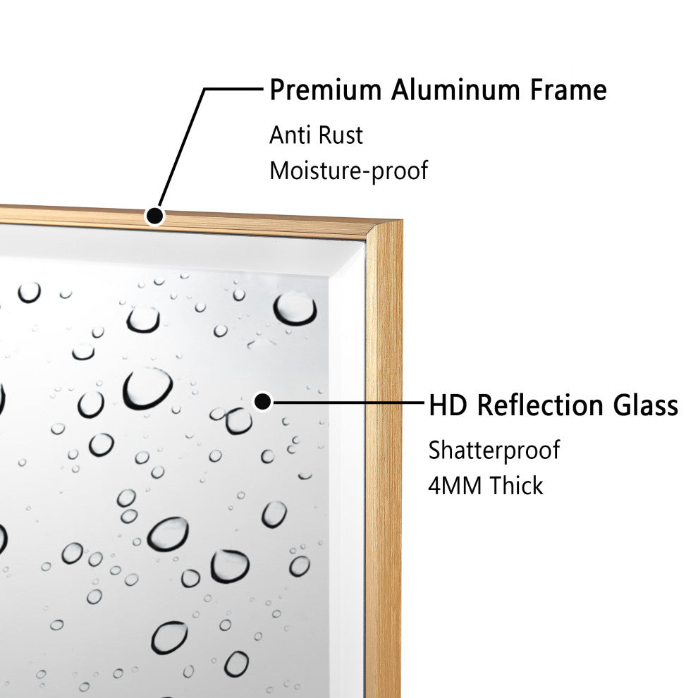 Rectangle Aluminum Framed Wall Mounted Mirror With Beveled Edge, Gold, 36"x36"