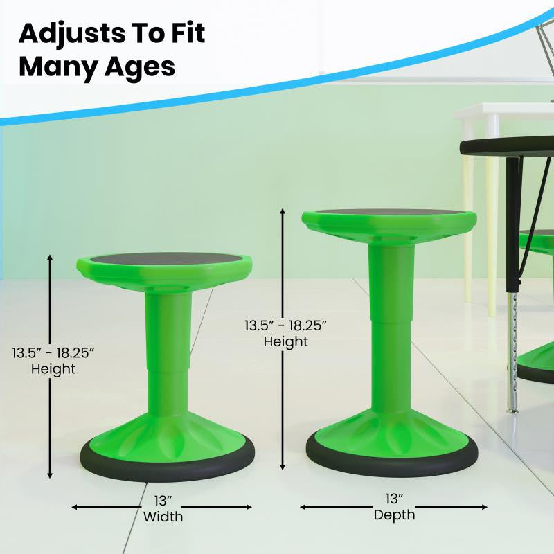 Carter Adjustable Height Kids Flexible Stool 14" 18" Seat Height, Green