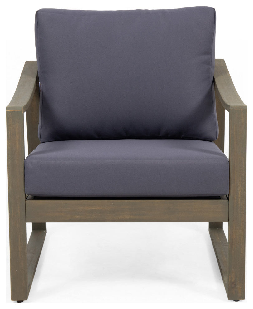 Johnlucas Outdoor Acacia Wood Club Chair With Cushion, Gray/Dark Gray