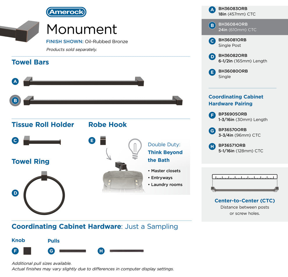 Amerock Monument Contemporary Towel Bar, Oil Rubbed Bronze, 24" Center-to-Center