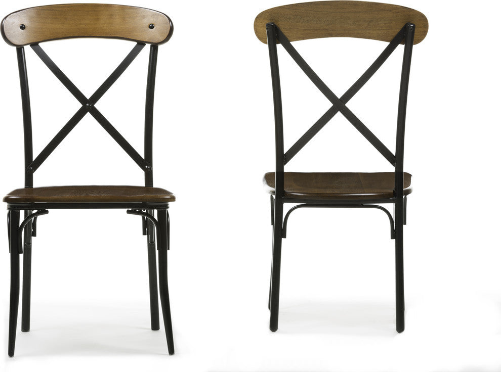 Broxburn Light Brown Wood and Metal Dining Chair, Set of 2