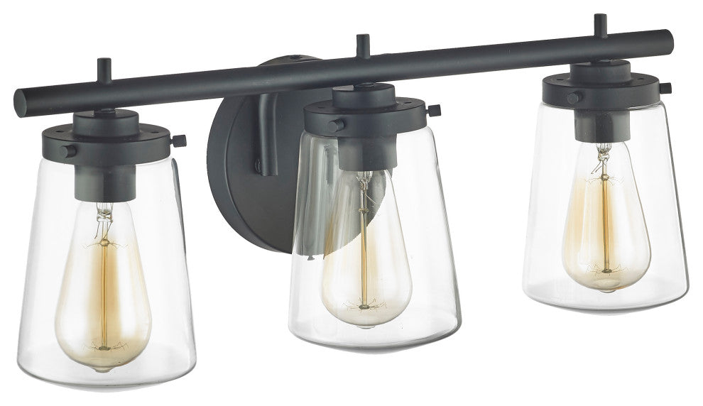 3 Light 20" Black Vanity Bath Light with closed clear glass