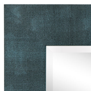 Beveled Wall Mirror, Black on Blue Metallic Shagreen Leather Framed Mirror