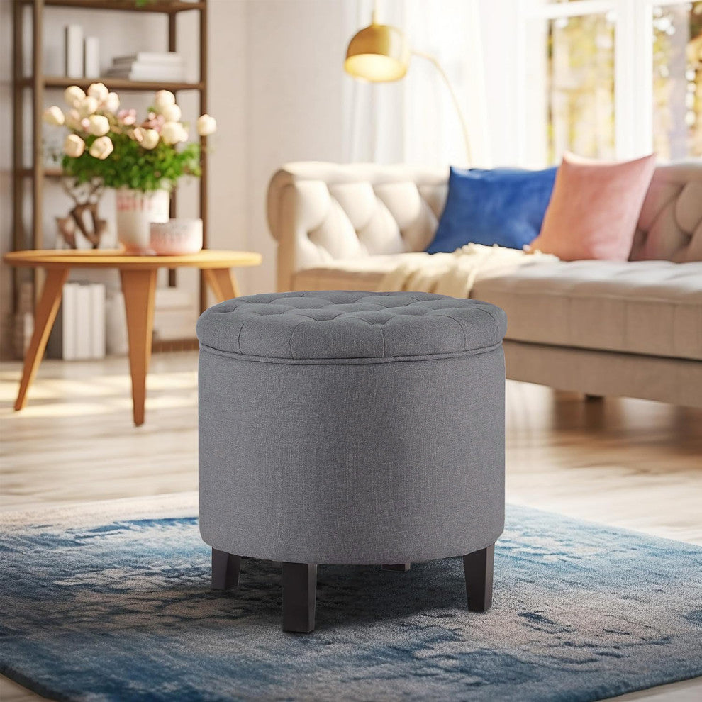 Lexington Modern Button Tufted Accent Storage Ottoman, Pouf Footstool, Gray