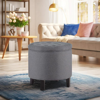 Lexington Modern Button Tufted Accent Storage Ottoman, Pouf Footstool, Gray